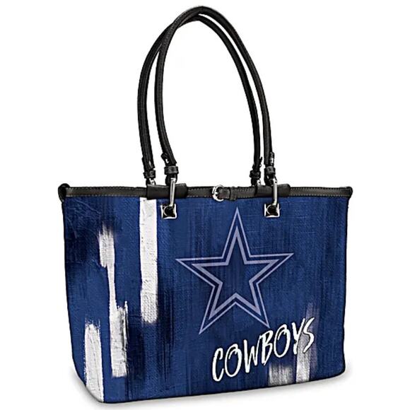 The Bradford Exchange Dallas Cowboys Team Spirit Faux Leather Tote Bag Sporty - Picture 2 of 16